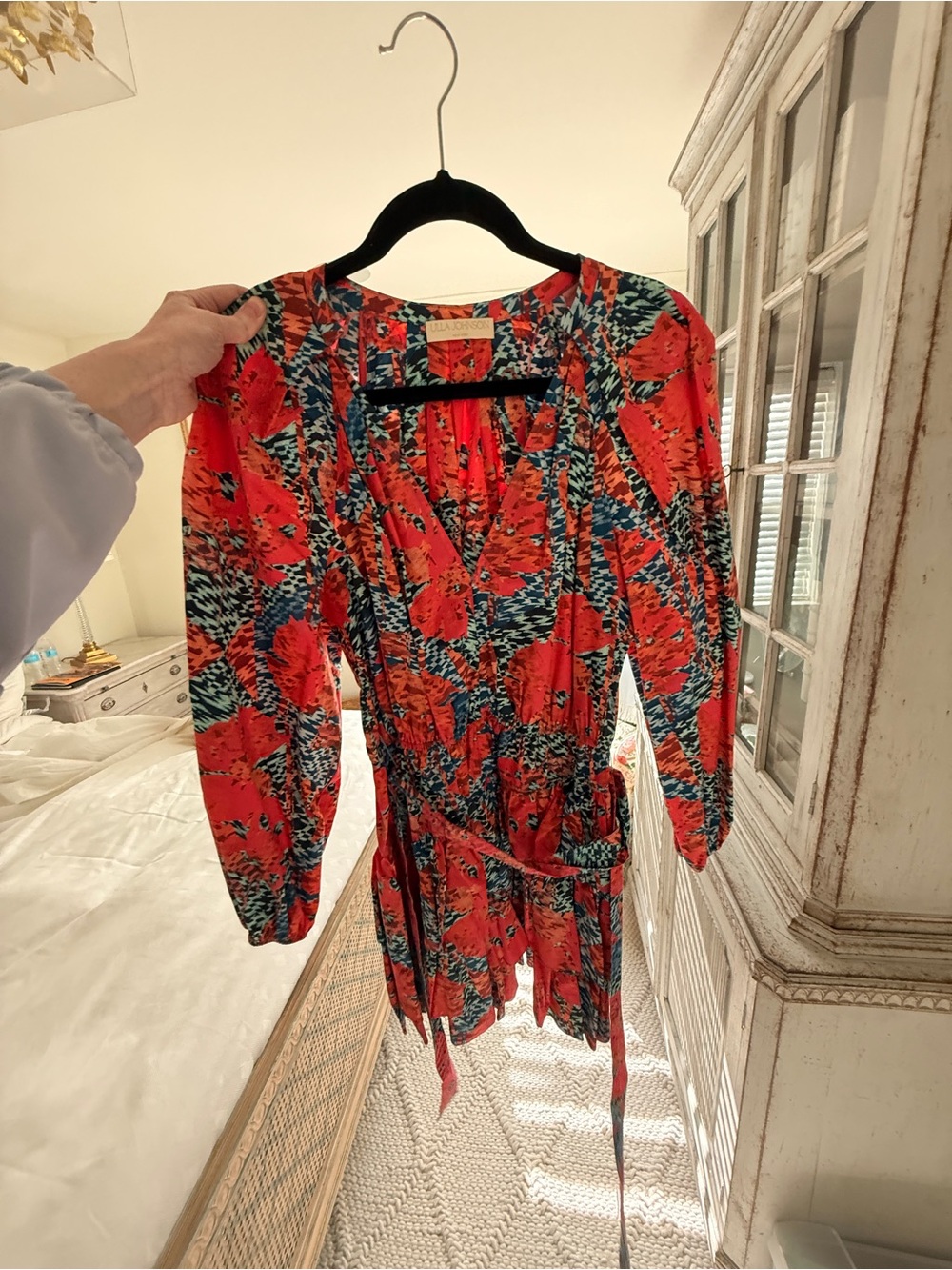 Ulla Johnson Miranda Dress – Red/Blue Floral Print, Tiered Ruffle Hem, Size 6